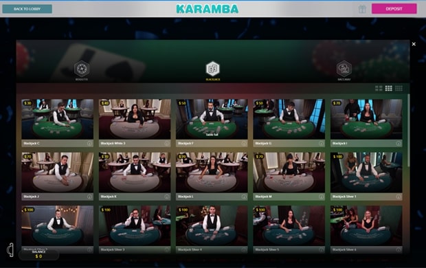 Karamba Live Dealer Tables