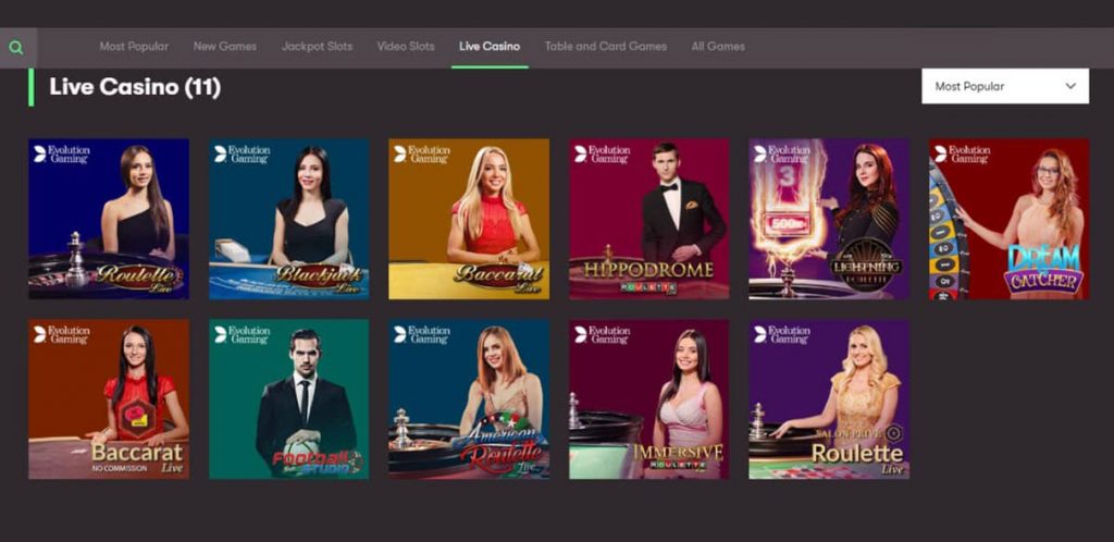 10Bet Live Casino Screenshot