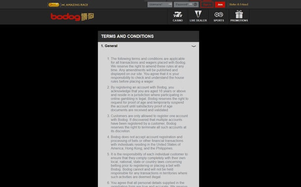 Bodog88 Terms and Conditions