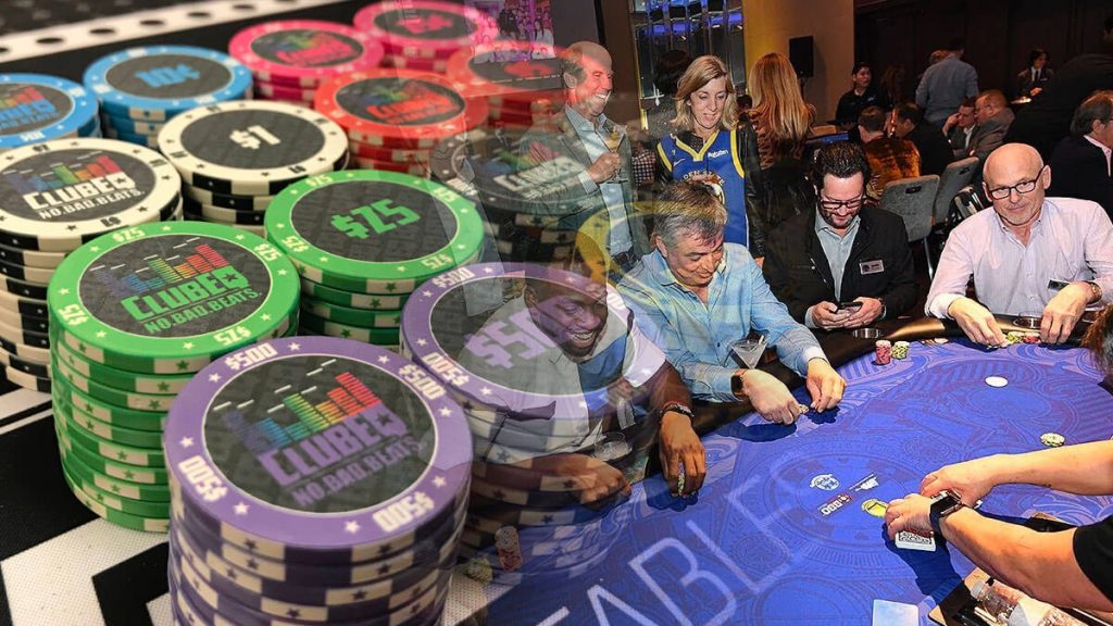 Poker Table And Chips Stacked Up