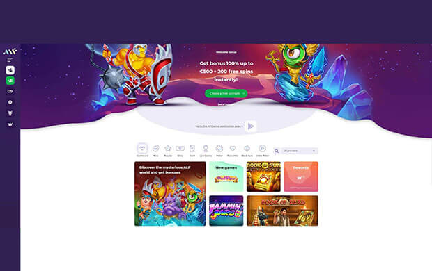 Alf Casino Homepage Screenshot