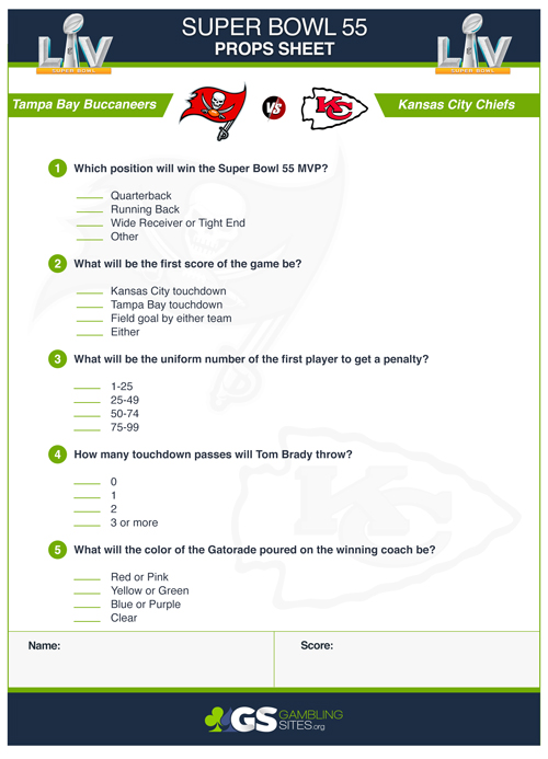 Best Printable Super Bowl Prop Bet Sheet 2021 for Your Super Bowl