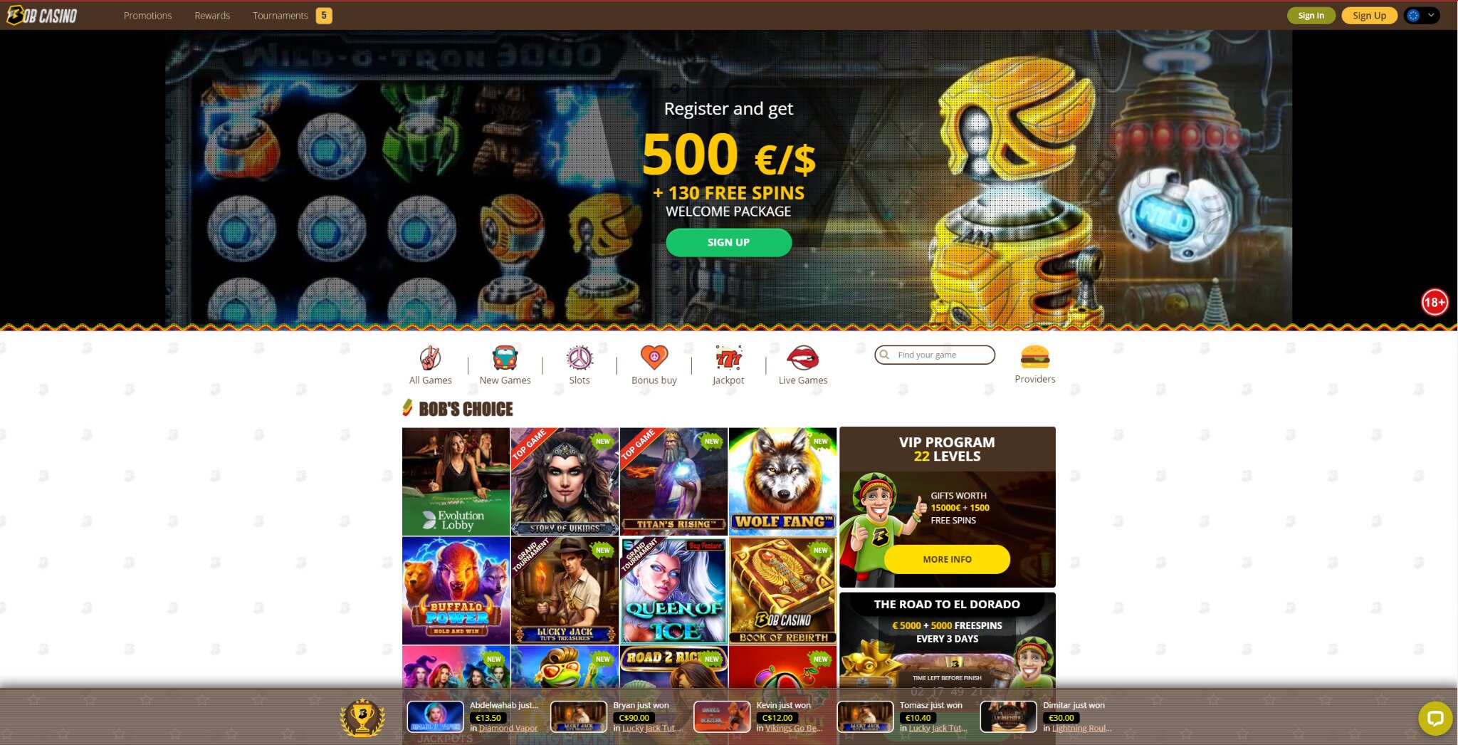 Bob Casino Screenshot