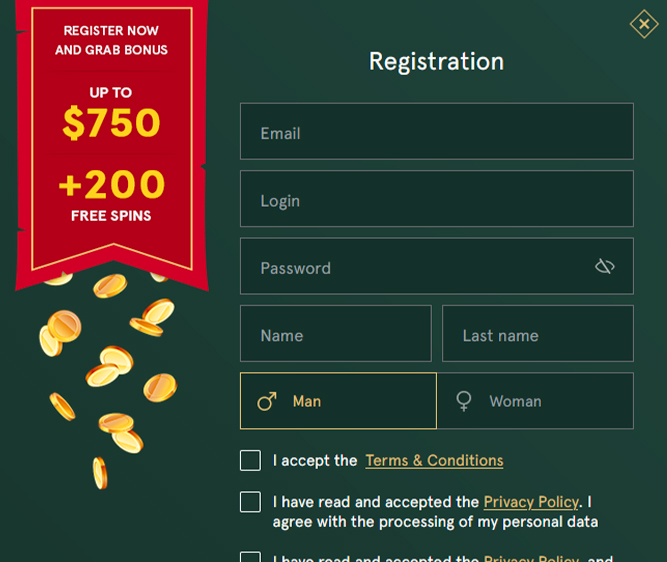 Casinia Sign Up Panel 1