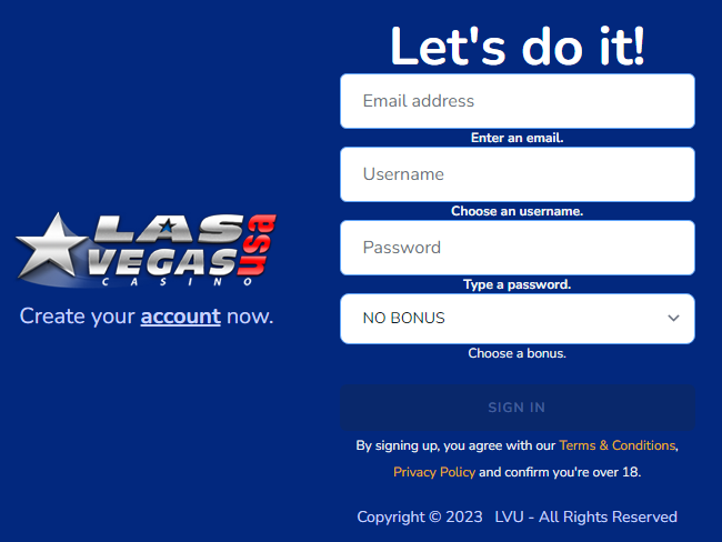 Las Vegas USA Sign Up