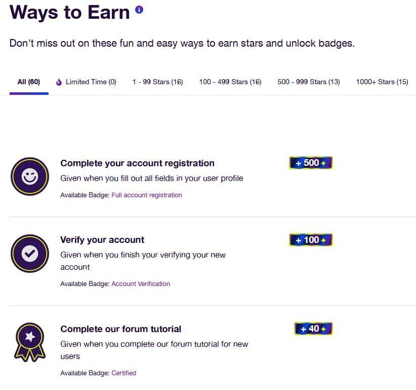 Loyalty Stars Ways to Earn