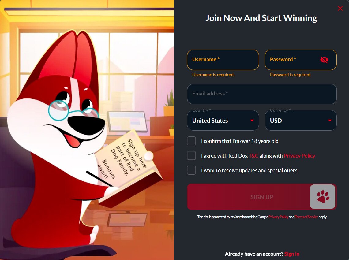 Red Dog Sign Up