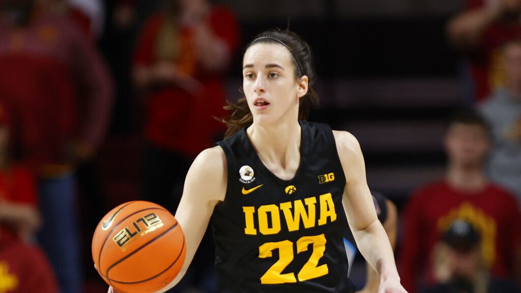 Iowa's Caitlyn Clark during an NCAA basketball game on Wednesday, Dec. 8, 2021, in Ames, Iowa. (AP Photo/Justin Hayworth)