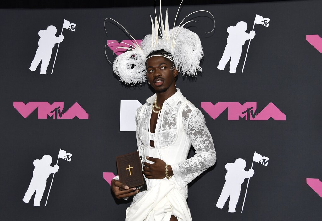 Lil Nas X poses in the press room at the MTV Video Music Awards on Tuesday, Sept. 12, 2023, at the Prudential Center in Newark, N.J. (Photo by Evan Agostini/Invision/AP)